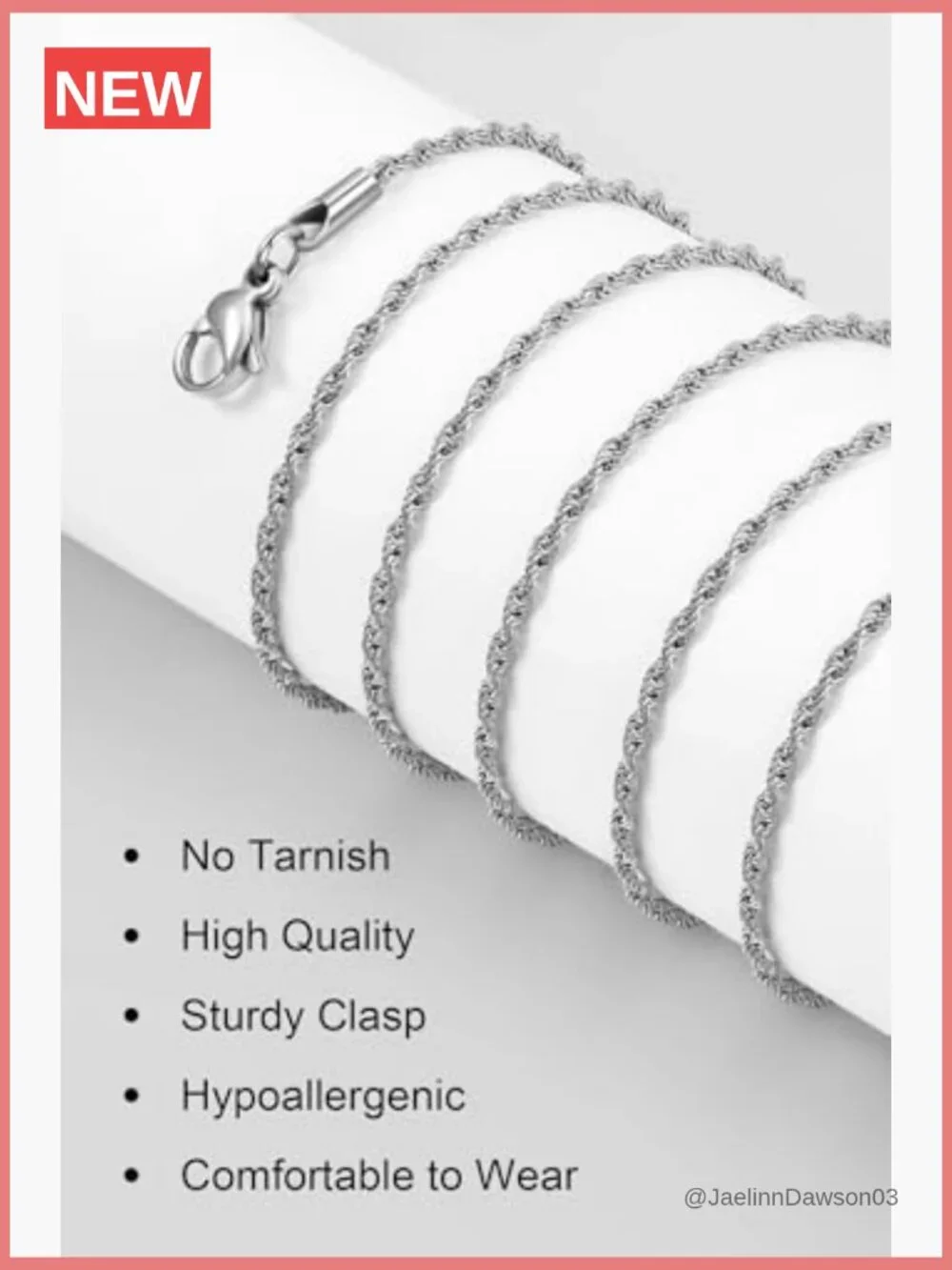 Silver Stainless Steel Rope Chain Necklace 1.5mm Lobster Claw Clasp